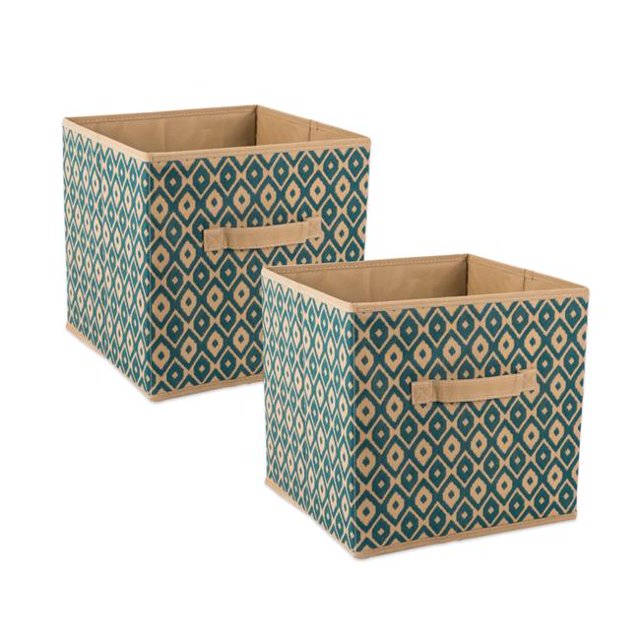 Cube de Rangement Carré en Polyester Ikat Non Tissé 11 x 11 x 11 Po, Turquoise - Ensemble de 2