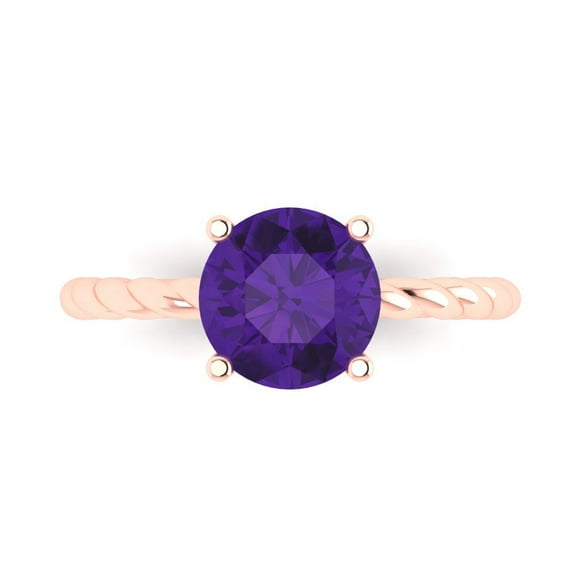 Clara Pucci 14K Rose Gold 2ct Amethyst Solitaire Ring for Women