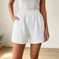 thumbnail image 2 of Pocket Shorts for Women Elastic Waist Casual Summer Breathable Polyester Short,White Size L, 2 of 7