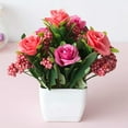thumbnail image 3 of D-GROEE European Style Artificial Flowers in Vase Decor Tea Rose Flower Arrangements Fake Faux Flowers Bouquets Table Centerpieces Holiday Dinning Coffee Room Kitchen, 3 of 5