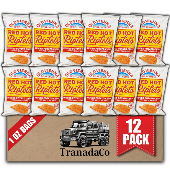 Old Vienna Red Hot Riplets, Hot BBQ Potato Chips, 1 oz Bags, 12 Count