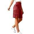 thumbnail image 4 of ZHYou Bermuda Cargo Shorts Women Elastic High Waist 7 Inch Inseam Summer Baggy Jorts for Women with 6 Pockets,Red,Size 2XL, 4 of 6