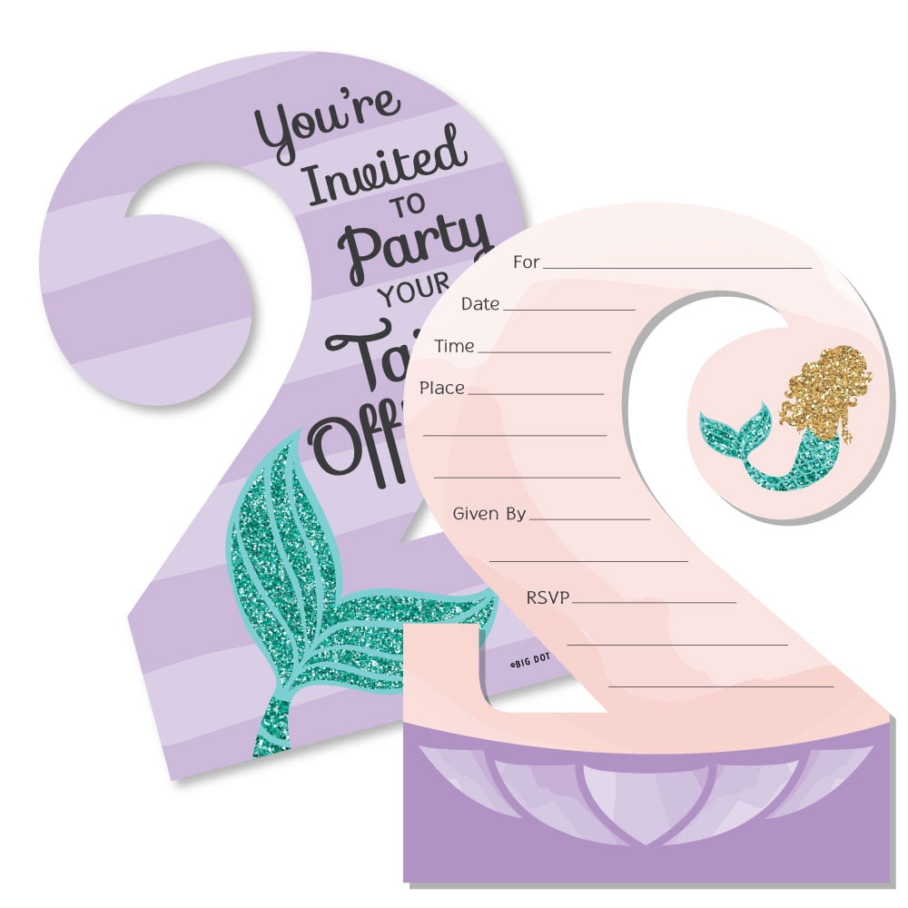 2nd Birthday Let's Be Mermaids Shaped FillIn Invitations Second