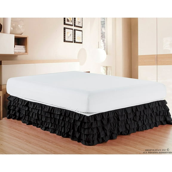 Elegant Comfort 1500 Series Wrinkle and Fade Resistant Microfiber Multi Ruffle Bed Skirt 15inch Drop, California King, Black
