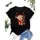 thumbnail image 1 of Comfortable Polyester Christmas Yorkie Dog T-Shirt for Women - Casual Round Neck Short Sleeve Knit Fabric Top with Festive Antlers and Lights Design - All-Season Wear, 1 of 7