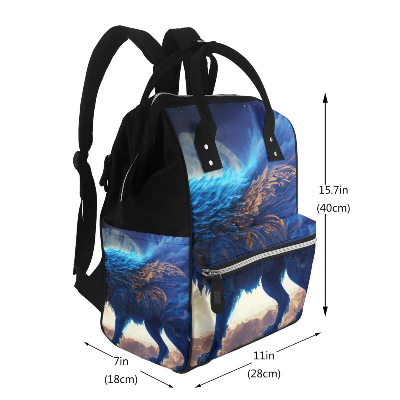 Fuzoiu Moonlit Blue Wolf Print Diaper Bag Backpack,Baby Essentials Travel Tote,Multi function Waterproof Diaper Bag, Travel Essentials Baby Bag - Unisex