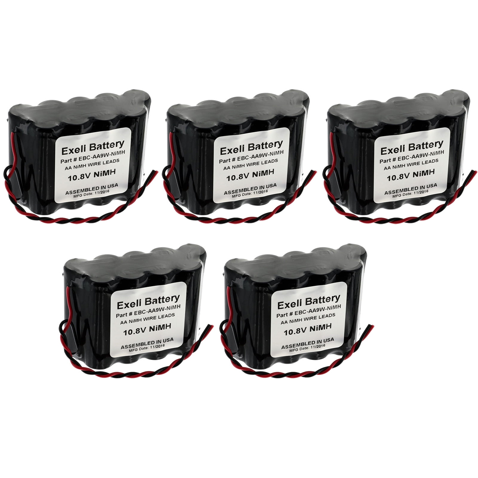 5-Pack Exell 3.6V NiCd 1000mAh Battery Packs – 5” Bare Wire Leads