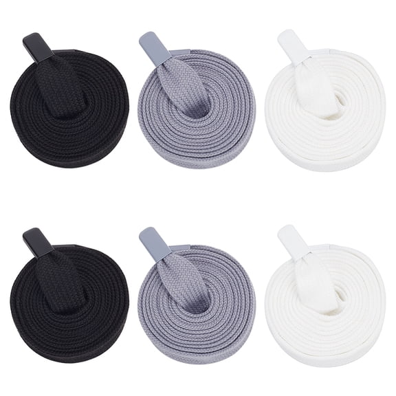 6Pcs 3 Colors Fiber Replacement Drawstring Cords 54x0.7inch Black White Gray Flat Drawcord with Alloy Cord End for Hoodie Sweatpants SweatshirtDIY