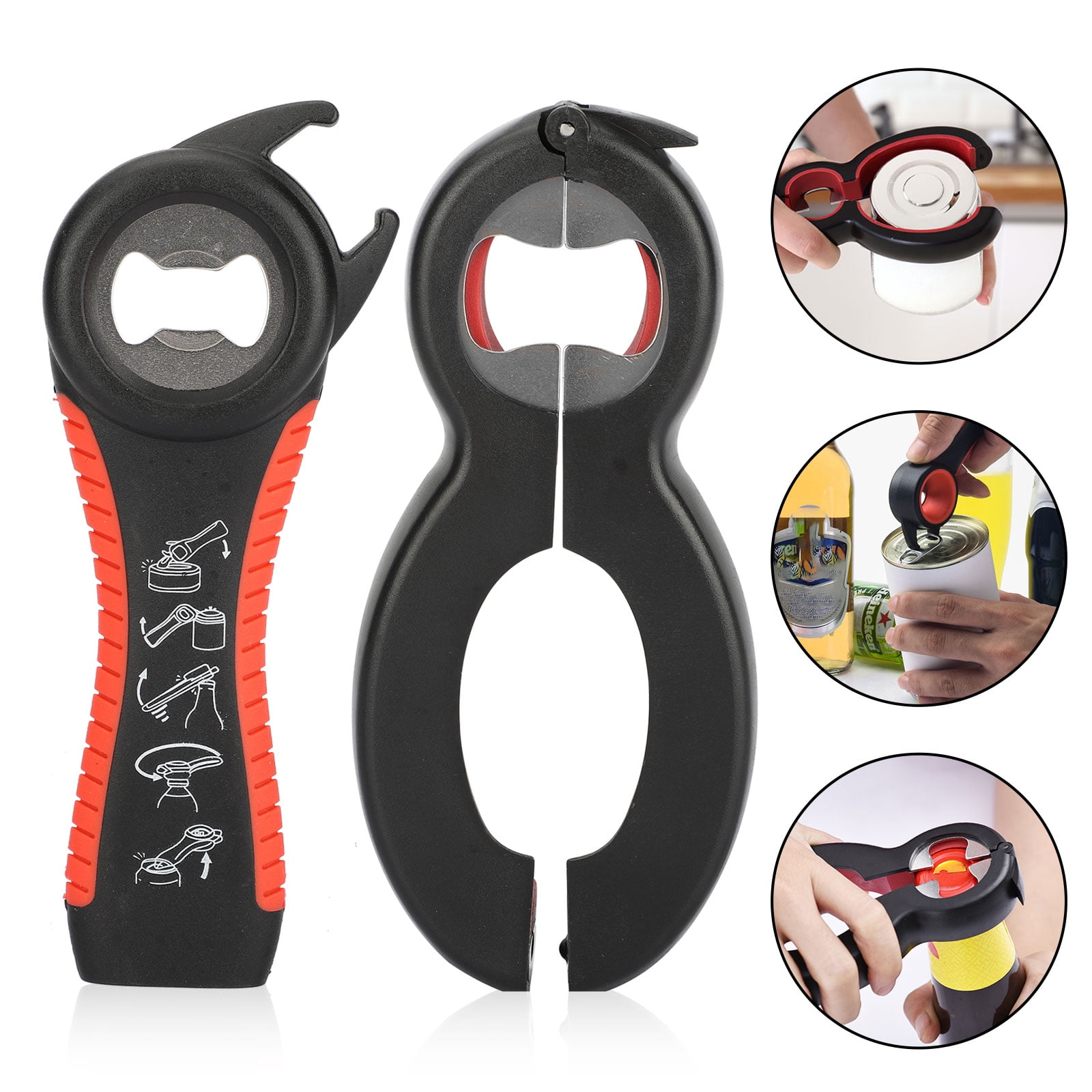 JAPI Bottle Can and Jar Grip Opener Elderly 5-in-1 and 6-in-1 Multi Kitchen Tools Set and 4-in-1Jar Grip Opener Waiters Corkscrew,Lid Seal Remover Lid Twist Off for Weak Hand and Arthritic,Children