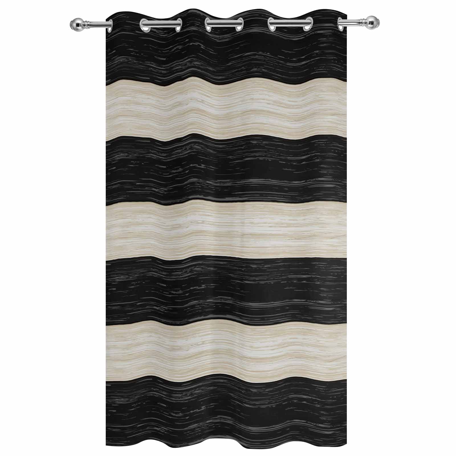 Outdoor Curtains for Patio Waterproof, Black Cream Striped Windproof Pravicy Outside Porch Blackout Curtain, Farmhouse Vintage Shabby Chic Wood Grain Sun Blocking Curtains for Cabana 54"x108"