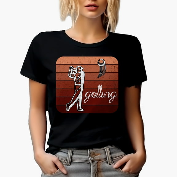 Distressed Swinging Golf Player, Golfing or Golfer Themed Merch Gift, Black T-Shirt, Small