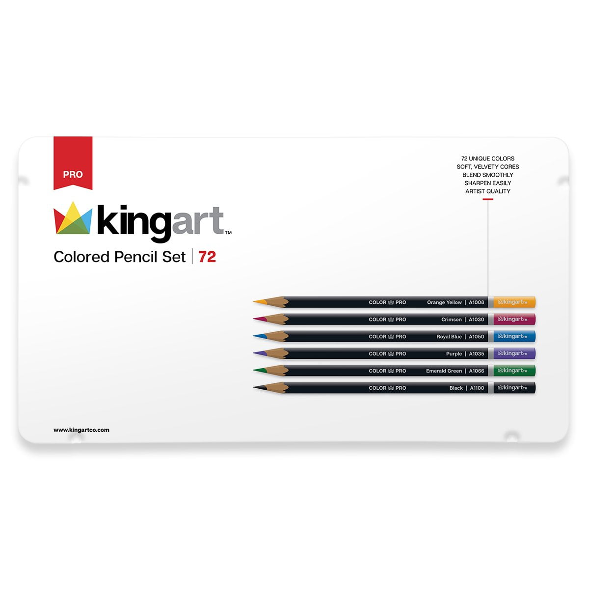 KINGART™ Pro Colored Pencil Collection Metal Tin, Set of 72 Unique
