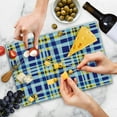 thumbnail image 4 of Yellow and Blue Cutting Board, Retro Scottish Checkered Tartan with Color Stripes Lines Pattern, Decorative Tempered Glass Cutting and Serving Board, Large Size, Pale Violet Blue, by Ambesonne, 4 of 5