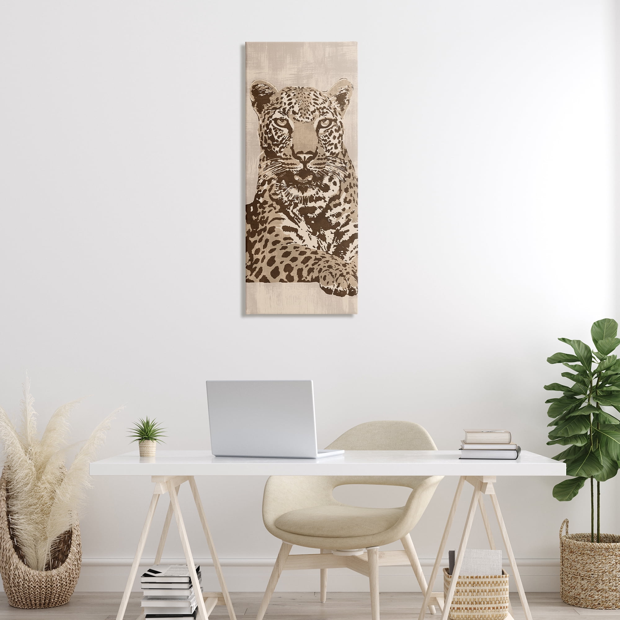 Stupell Industries Muted Fierce Leopard Animals Painting Wrapped Canvas Art Print Wall Art, 17 x 40