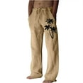 thumbnail image 2 of WXLWZYWL Mens Cotton Linen Pants Printed Hawaiian Loose Fit Straight Leg Elastic Waist Yoga Pants Baggy Beach Pants Lounge Trousers with Pockets, 2 of 5