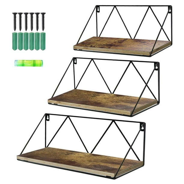 3 Pack Floating Wall Shelves Mounted, Rustic Wood Wall Storage Shelf for Living Room, Bedroom