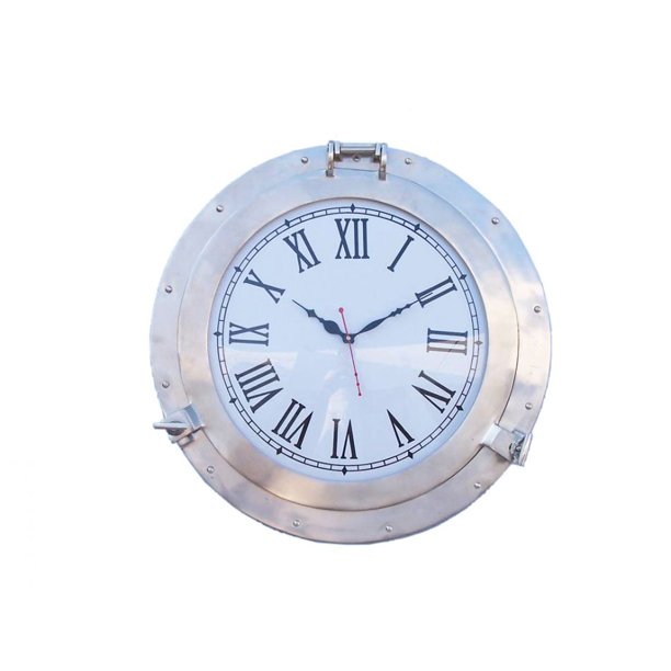 Brushed Nickel Deluxe Class Porthole Clock 20" Nautical Wall Clock Beach Decor