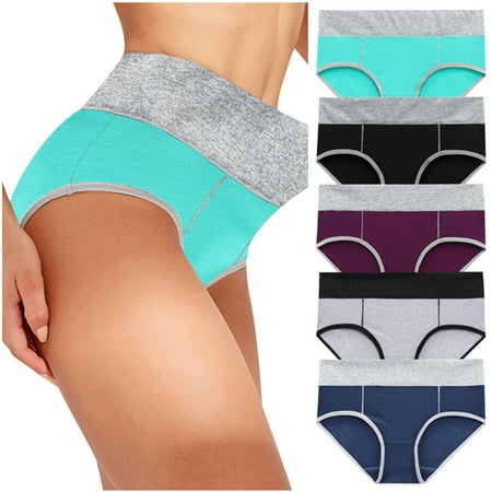 

QIPOPIQ Clearance Women s Underwears Solid Color Briefs High Waist Panties Plus Size Period Underwear 5 Pack S-5XL