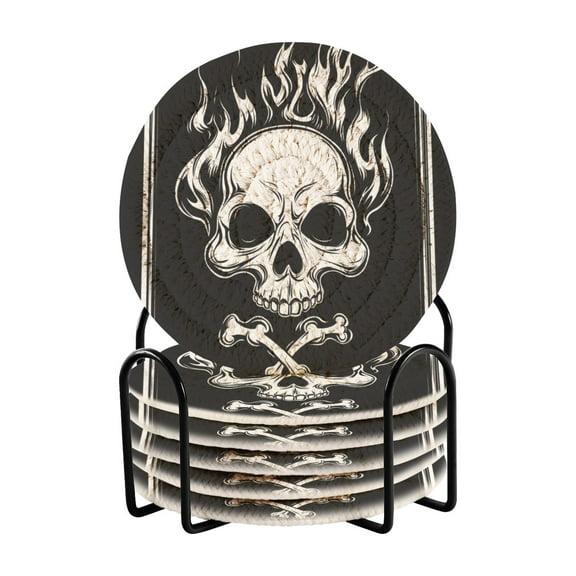 Skull Skeletons Drink Coasters with Holder Absorbent Coaster for Coffee Table Room Decor 6 Pack