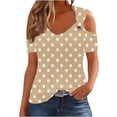 thumbnail image 2 of Nmnitkp Womens Summer Trendy Cold Shoulder Short Sleeve T Shirts Criss Cross Casual Loose Tunic Shirts Tops Blouses Khaki,M, 2 of 6