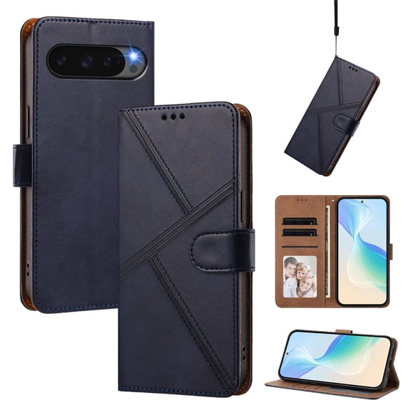 Leather Flip Wallet Case for Google Pixel 9 Pro XL/Pixel 10 Pro XL, Card Holder Magnetic Closure Protective Phone Cover,Blue