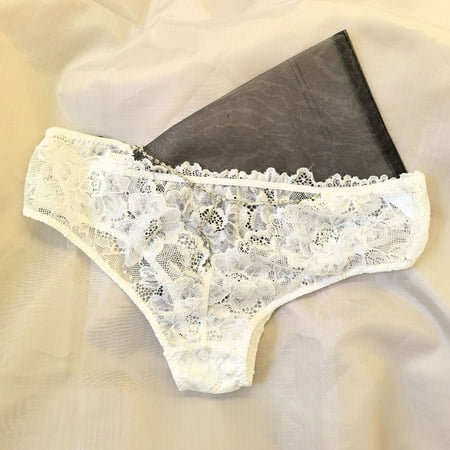 BUYISI Womens Lace Panties Sexy LowRise Hollow Briefs Chain Shiny Transparent Underwear Flower Embroidery Underpants Female Underwear White M