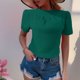 thumbnail image 2 of Blusas de Manga Corta para las Mujeres de la Moda Color Sólido Botón de Verano con Cuello Redondo, Poliéster, 2 of 7