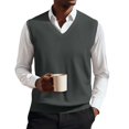 thumbnail image 2 of Men's Sleeveless Sweaters V Neck Sweater Vest Knit Pullover Casual Layering Vests for Men Classic V Neck Vest Gray L, 2 of 5