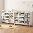 thumbnail image 5 of Wooden Cube Bookcase with Legs - 3-Tier Open Shelf Kidsroom Sorted Storage Cabinet Organizer for Books and Toys, 9-Cube Lattice Cute Cubby Bookshelf in Pearl White, 39" W, 5 of 7