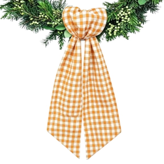 Wreath Sash for Front Door Orange White Buffalo Plaid Wreaths Satin Sash Garland Ribbon Accessories for Wreath Yard Doorway Indoor Outdoor Bow Bridal Shower Home Decor