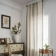 thumbnail image 6 of Vireellx Boho Curtains for Bedroom, Cream Hollow Crochet Stripes and Florals Print Cotton Linen Fabric Patchwork, Bohemian Beige Tassel Semi-Blackout Window Panel Farmhouse Drape, 6 of 7