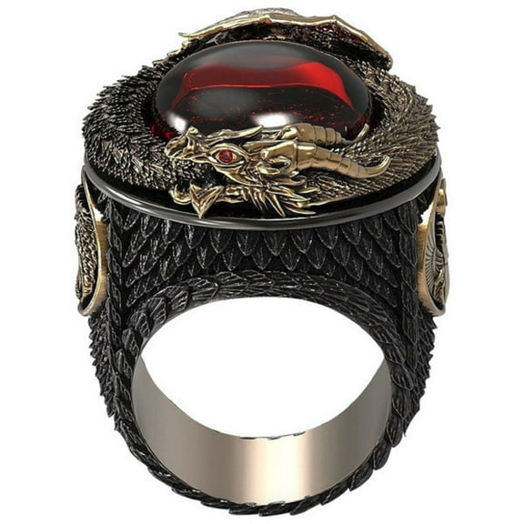 MayiaHey Dragon Biker Ring, Rhinestone Gold Dragon Ring for Men, Norse Viking Dragon Animal Ring Rock Dragon Jewelry, Iced Out Celtic Dragon Ring Hip Hop Dragon Animal Ring Punk Dragon Totem Ring