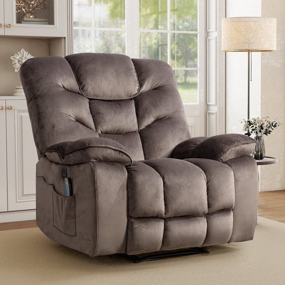 Ebello XL Power Recliner Chair - 41" Wide Electric Massage Recliner with Heat & USB Charging, Overstuffed Single Reclining Sofa for Living Room, Brown