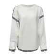 thumbnail image 4 of Kogui Chandails à Manches Longues pour Femmes Automne 2025 Manches Longues Col Rond Tricoté Côtelé Chandail Ample Basique (Blanc,P), 4 of 4