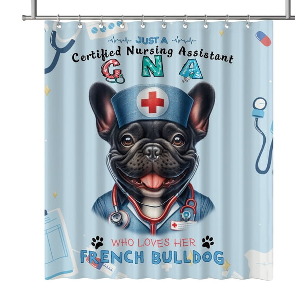 Just a Certified Nursing Assistant Cna Who Loves Her French Bulldog Shower Curtain Dog Lover Gifts Waterproof Bathroom Bathtub Curtain - 00003