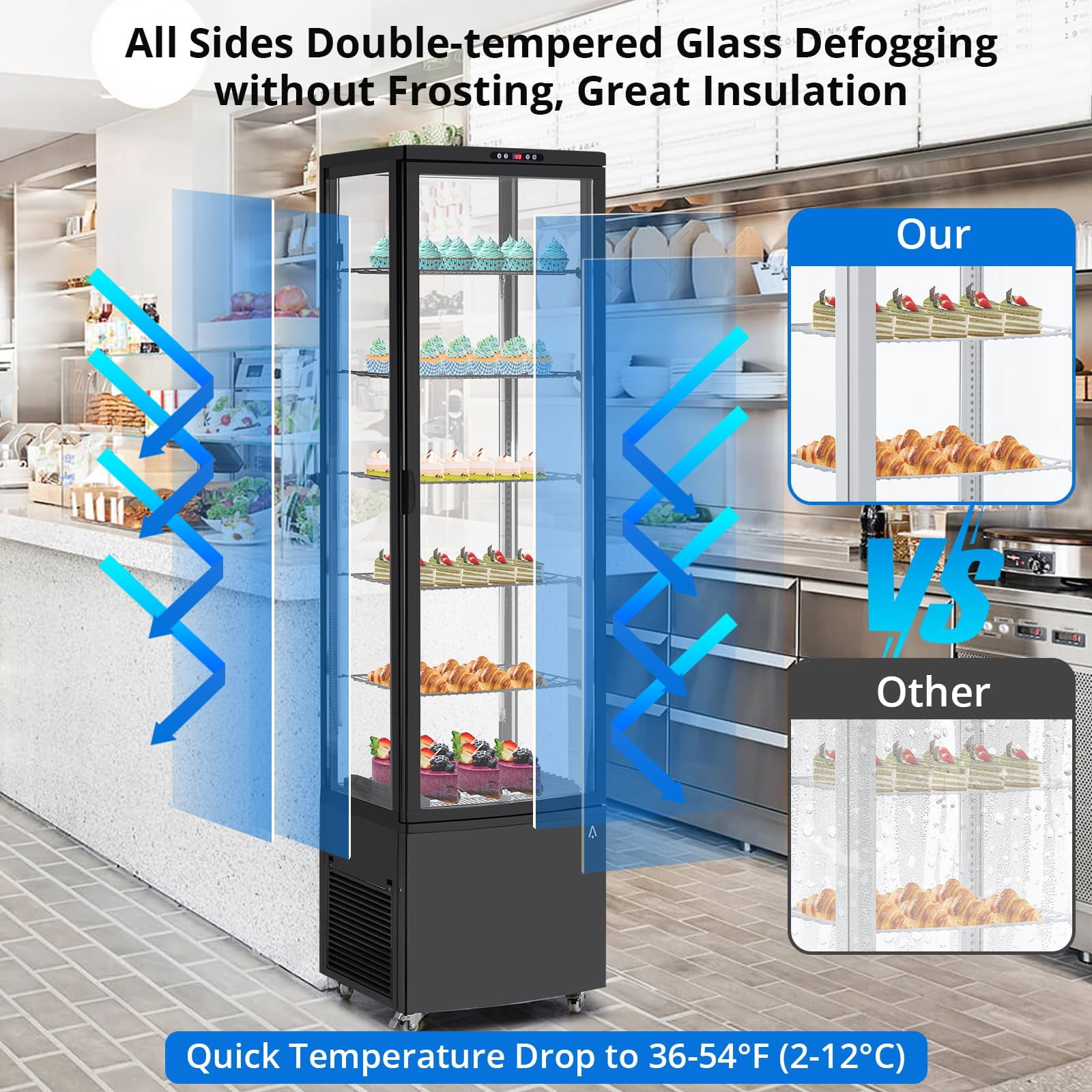 Rugerasy Commercial Refrigerator - 10.52 cu.ft. 298 L Display Fridge, Upright Beverage Cooler with LED Light, Auto Defrost & Air-Cooling for Home, Store, Gym, Office, Cafe Restaurant