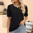 thumbnail image 3 of Blusa de jacquard hueca de color puro para fiestas, talla XL, elegante blusa de verano negra con cuello redondo para mujer, 3 of 6