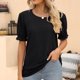 thumbnail image 3 of Top de manga corta con cuello redondo para mujer, blusa informal de verano elegante de Color puro, camisa hueca de Jacquard para fiesta, 3 of 6