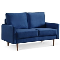 HomeStock Retro Renaissance 57 " Wide Upholstered Two Cushion Loveseat with Square Arms in Blue Velvet
