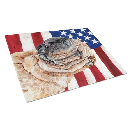 

Carolines Treasures SC9623LCB Shar Pei with American Flag USA Glass Cutting Board Large 12H x 16W multicolor