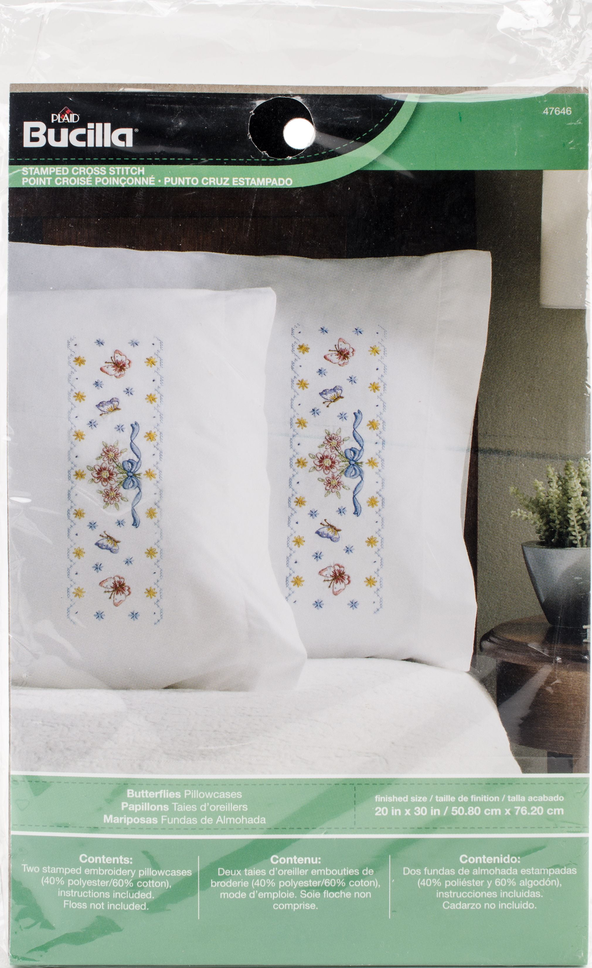 BUCILLA Premium Pillow Cases 2pk for Stamped Embroidery DOGWOOD BRANCH