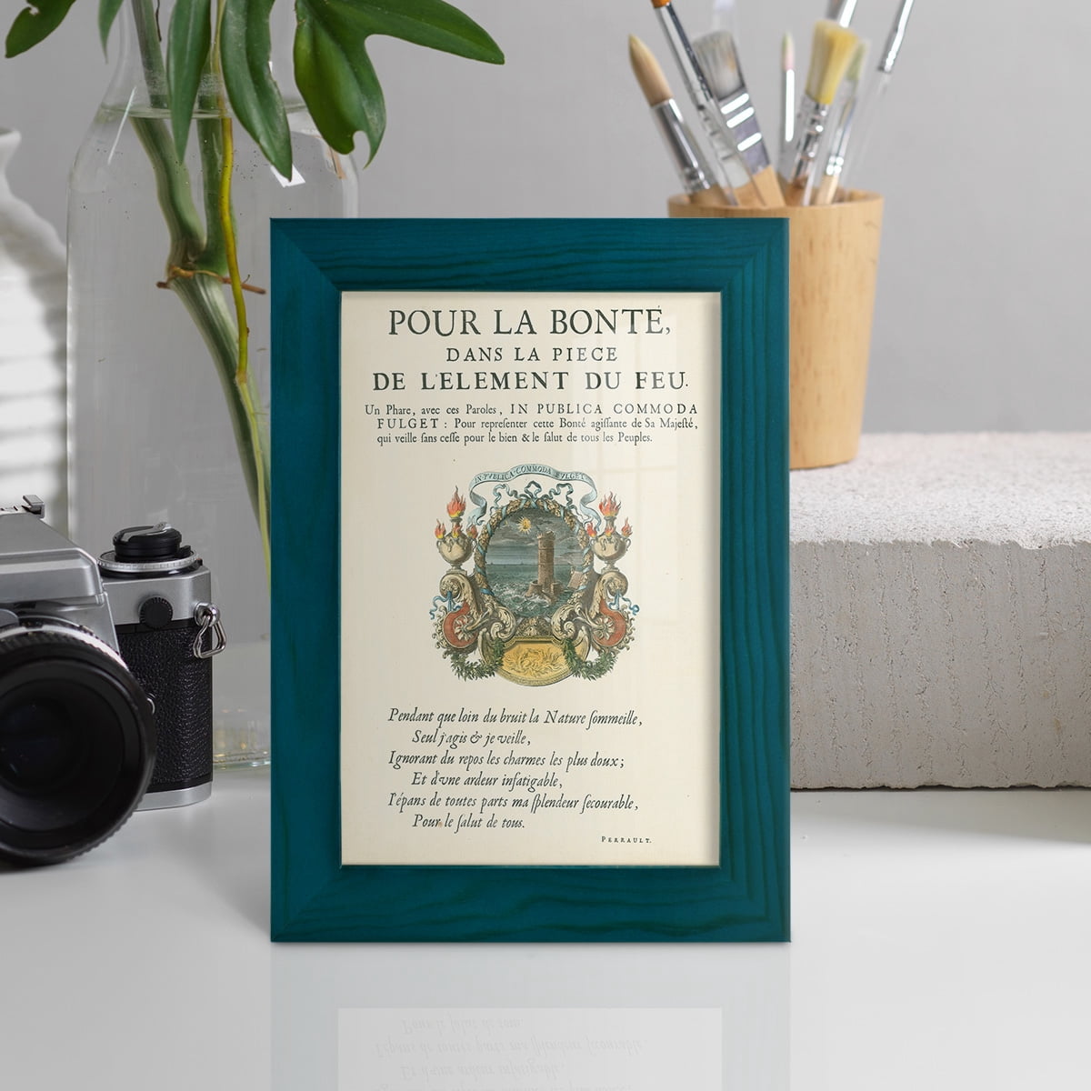 Printed Embellished Bookplate VIII - Framed Print w/glass - Ocean Blue