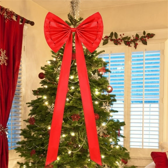 sruoe Christmas Bows, Christmas Tree Topper Bow, Wreath Bows Xmas Ornaments, Christmas Tree Accessories, Indoor Outdoor Hoiday Decor, Long Streamer Ribbon for Farmhouse Christmas Decoration, Red