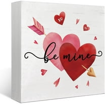 Zomyto 5x5 Inches Valentines Day Decor Wood Box Sign,Be Mine Romantic Heart Valentines Gifts Wooden Box Sign Block Plaque for Shelf Desk Indoor Decor