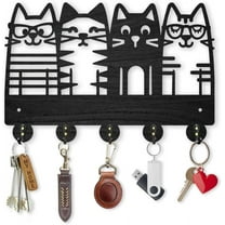 Wood & Iron Wall Mounted Hook Hangers Decorative Organizer Rack with 2Pcs Screws 5 Hooks for Bag Clothes Key Scarf Hanging Holder Cat Shape 200x300x7mm. for DIY