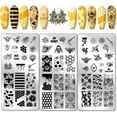 thumbnail image 1 of Juego de 3 placas de estampado de uñas con diseño de panal de abeja, estampador de uñas de miel con diseño de girasol, plantillas artísticas, placa de imagen de acero inoxidable, 1 of 7