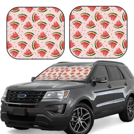 Hirioo Hand Drawn Watermelon for 2PCS Windshield Sun Shade Foldable | Front Windshield Shade for Sun Heat and UV Rays-Medium