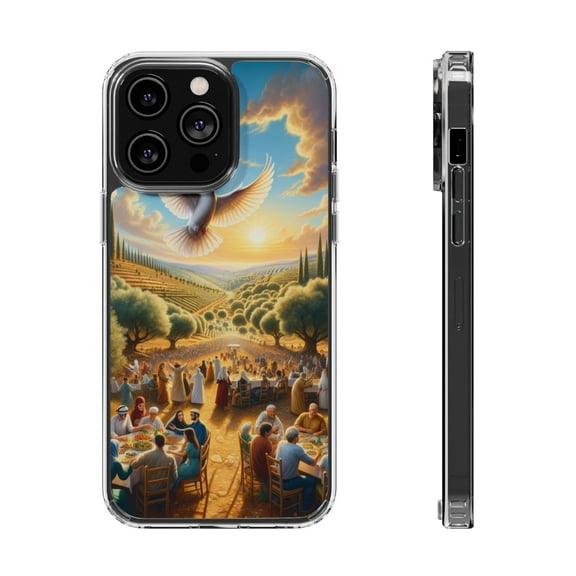 DistinctInk Hybrid (Acrylic / TPU) Clear Slim Fit Case for Apple iPhone 13 Pro (6.1" Screen) - "Harmony Blossoms in Ancient Palestinian Landscape"