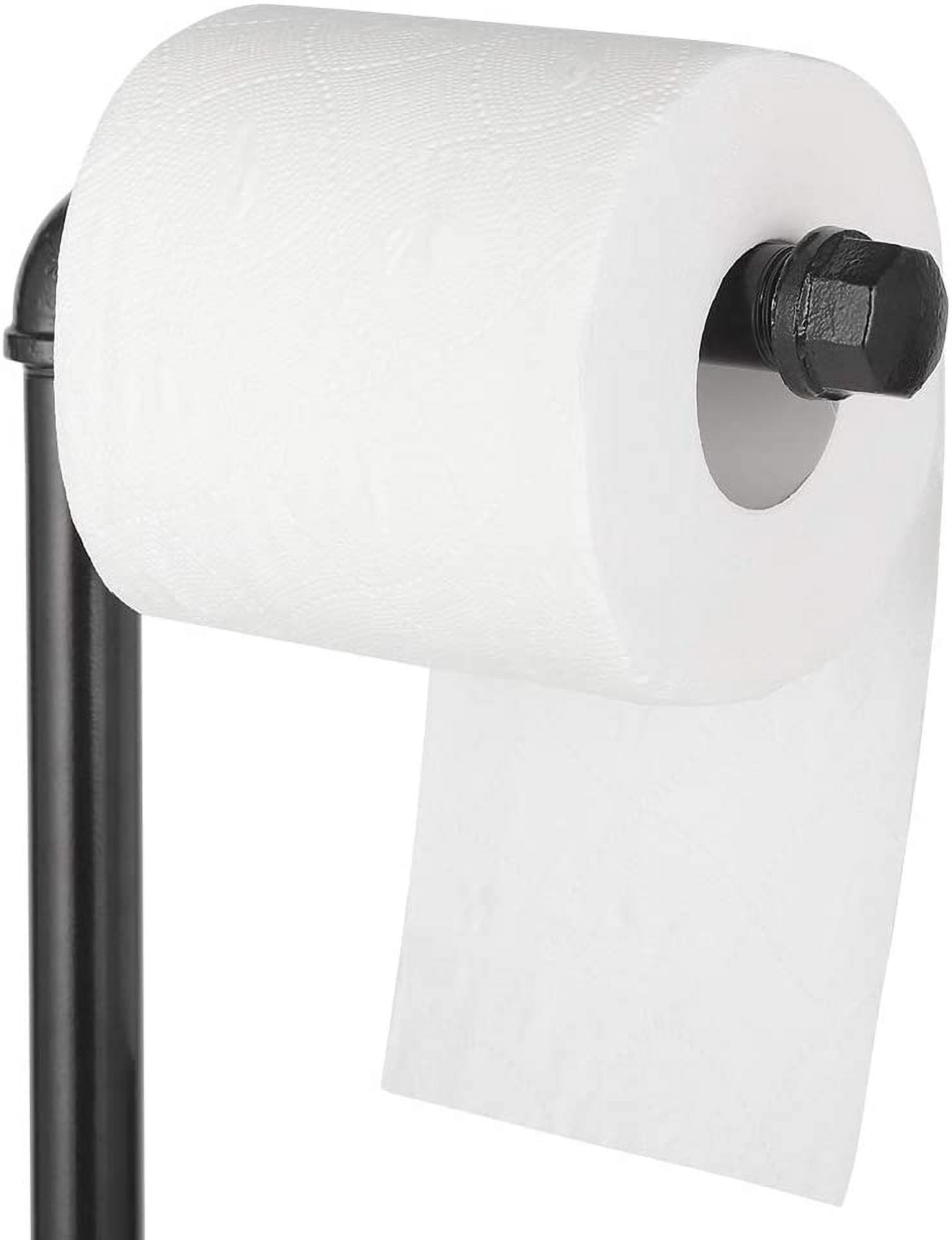 Toilet Paper Holder Stand, Industrial Free Standing Bathroom Tissue Roll Dispenser, Black