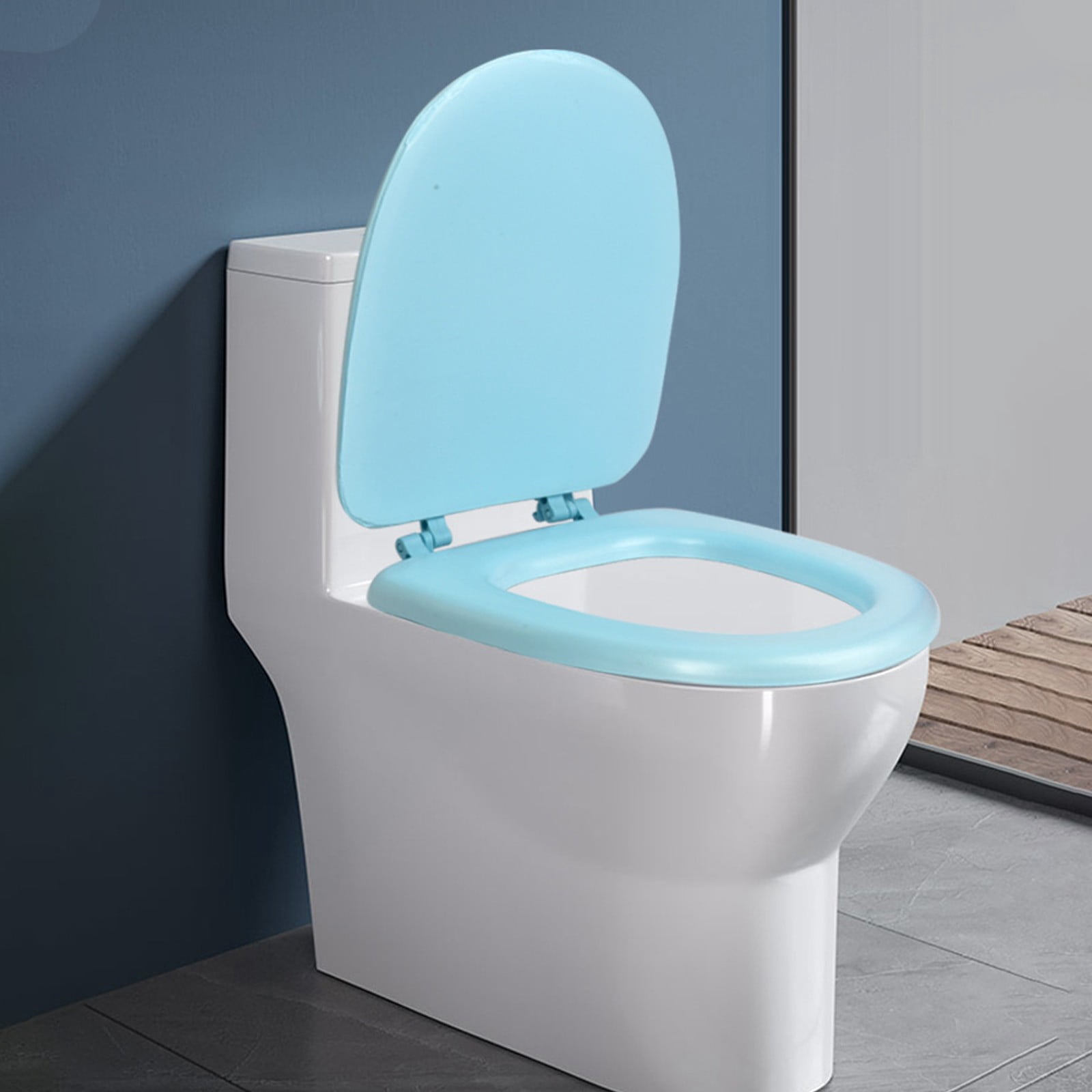 Blue Soft Elongated Vinyl Toilet Seat Foam Cushioned Comfort Slow Close Quiet Hinge For Standard Toilet Fixtures Easy Installation And Cleaning